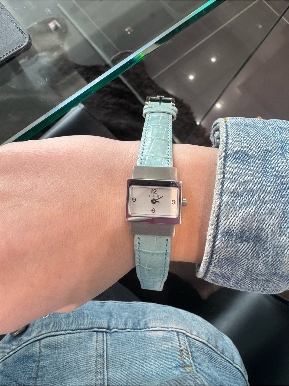 Vintage Ecclissi Silver Tank Watch – Light Blue Alligator Strap